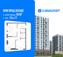 Планировка двухкомнатной(квартира) площадью 55 квадратных метров в “ЖК Пригород Лесное”