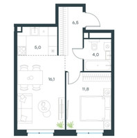 Планировка двухкомнатной(квартира) площадью 43.5 квадратных метров в “ЖК Левел Мичуринский”