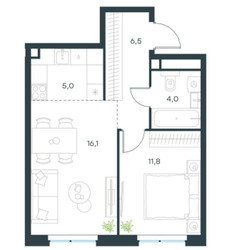 Планировка двухкомнатной(квартира) площадью 43.5 квадратных метров в ЖК “ЖК Левел Мичуринский”
