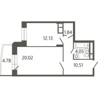 Планировка однокомнатной(квартира) площадью 49.98 квадратных метров в “ЖК Советская 18”