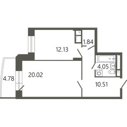 Планировка однокомнатной(квартира) площадью 49.98 квадратных метров в ЖК “ЖК Советская 18”