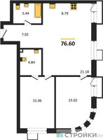 Планировка двухкомнатной(квартира) площадью 76.6 квадратных метров в “ЖК UNO Соколиная гора”