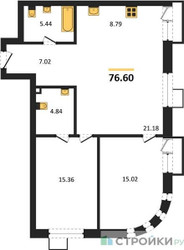 Планировка двухкомнатной(квартира) площадью 76.6 квадратных метров в ЖК “ЖК UNO Соколиная гора”