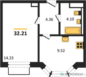 Планировка однокомнатной(квартира) площадью 32.21 квадратных метров в ЖК “ЖК Квартал Домашний”