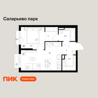 Планировка однокомнатной(квартира) площадью 37.8 квадратных метров в “ЖК Саларьево парк”
