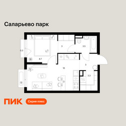 Планировка однокомнатной(квартира) площадью 37.8 квадратных метров в ЖК “ЖК Саларьево парк”