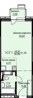 Планировка студии(квартира) площадью 31.7 квадратных метров в “ЖК Соболевка”