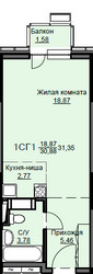 Планировка студии(квартира) площадью 31.7 квадратных метров в ЖК “ЖК Соболевка”