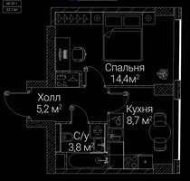 Планировка однокомнатной(квартира) площадью 32.1 квадратных метров в “ЖК СЕЗАР БУДУЩЕЕ”