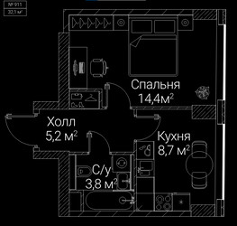 Планировка однокомнатной(квартира) площадью 32.1 квадратных метров в ЖК “ЖК СЕЗАР БУДУЩЕЕ”