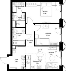 Планировка двухкомнатной(квартира) площадью 59.8 квадратных метров в ЖК “ЖК СЕТ”