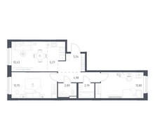 Планировка двухкомнатной(квартира) площадью 60.95 квадратных метров в “ЖК Новое Видное”