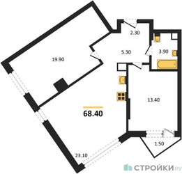Планировка двухкомнатной(квартира) площадью 68.4 квадратных метров в “ЖК Sokolinn Park (Соколинн Парк)”