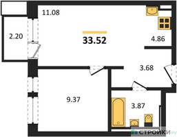 Планировка однокомнатной(квартира) площадью 33.52 квадратных метров в “ЖК Квартал Авиаторов”