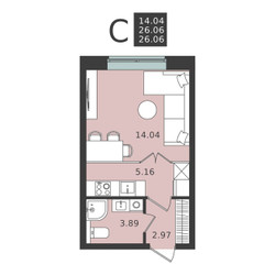 Планировка студии(квартира) площадью 26.06 квадратных метров в ЖК “ЖК Мишино-2”
