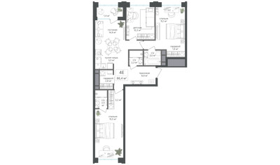 Планировка 4+ комнатной(квартира) площадью 85 квадратных метров в ЖК “ЖК Михалковский”