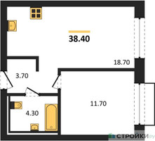 Планировка однокомнатной(квартира) площадью 38.4 квадратных метров в “ЖК Равновесие”