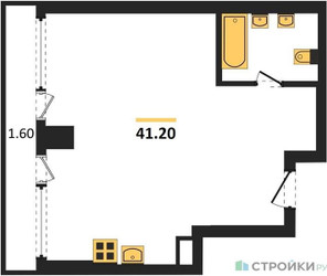 Планировка студии(квартира) площадью 41.2 квадратных метров в ЖК “ЖК River Park Кутузовский (Ривер Парк Тауэрс)”
