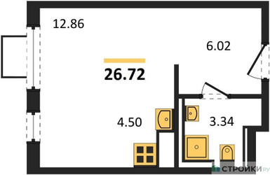 Планировка студии(квартира) площадью 26.72 квадратных метров в ЖК “ЖК Пригород Лесное”