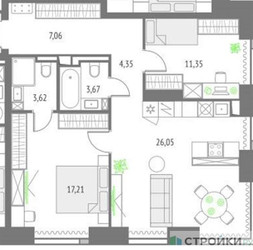 Планировка двухкомнатной(квартира) площадью 73.31 квадратных метров в ЖК “ЖК Upside Towers (Апсайд Тауэрс)”