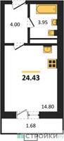Планировка студии(квартира) площадью 24.43 квадратных метров в “ЖК Радость (Радумля Парк)”