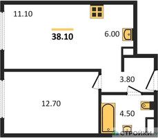 Планировка однокомнатной(квартира) площадью 38.1 квадратных метров в “Жилые кварталы Белый Град”