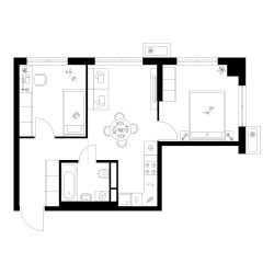 Планировка двухкомнатной(квартира) площадью 46.9 квадратных метров в ЖК “Квартал Мит”
