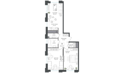 Планировка трехкомнатной(квартира) площадью 67.4 квадратных метров в ЖК “ЖК Михалковский”