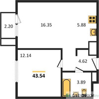 Планировка однокомнатной(квартира) площадью 43.54 квадратных метров в “ЖК Пятницкие луга”