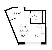 Планировка студии(квартира) площадью 28.6 квадратных метров в “ЖК Переделкино Ближнее”