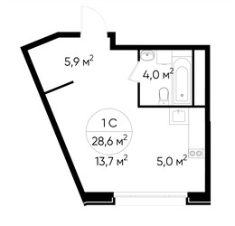 Планировка студии(квартира) площадью 28.6 квадратных метров в ЖК “ЖК Переделкино Ближнее”