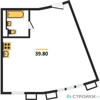 Планировка однокомнатной(апартаменты) площадью 39.8 квадратных метров в “ЖК Движение. Тушино”