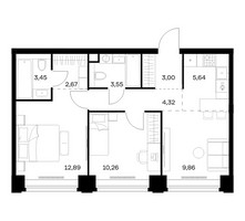 Планировка двухкомнатной(квартира) площадью 55.64 квадратных метров в “ЖК НОВА”
