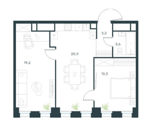 Планировка двухкомнатной(квартира) площадью 60.2 квадратных метров в ЖК “ЖК Level Селигерская”