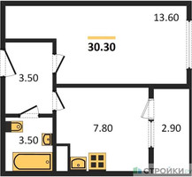 Планировка однокомнатной(квартира) площадью 30.3 квадратных метров в “ЖК Карамельный”
