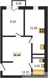 Планировка однокомнатной(квартира) площадью 38.4 квадратных метров в ЖК “ЖК Южная Долина”