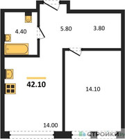 Планировка однокомнатной(квартира) площадью 42.1 квадратных метров в “ЖК Шагал”