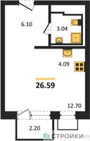 Планировка студии(квартира) площадью 26.59 квадратных метров в “ЖК Богдановский Лес”