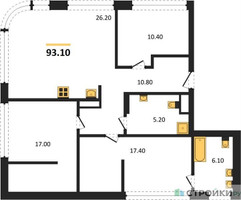 Планировка трехкомнатной(квартира) площадью 93.1 квадратных метров в “ЖК Остров”