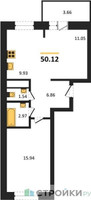 Планировка однокомнатной(квартира) площадью 50.12 квадратных метров в “ЖК ВОСТОК II”