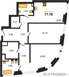 Планировка двухкомнатной(квартира) площадью 77.78 квадратных метров в ЖК “ЖК "Гранд Фили"”