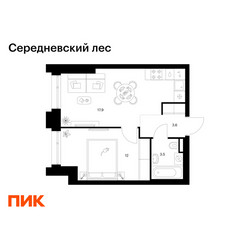 Планировка однокомнатной(квартира) площадью 37 квадратных метров в ЖК “ЖК Середневский лес”