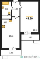 Планировка однокомнатной(квартира) площадью 48.6 квадратных метров в “ЖК Пироговская Ривьера”