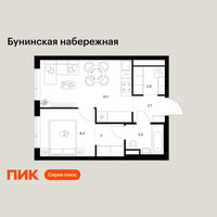 Планировка однокомнатной(квартира) площадью 36.2 квадратных метров в “Бунинская набережная”