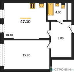Планировка однокомнатной(квартира) площадью 47.1 квадратных метров в ЖК “ЖК Переделкино Ближнее”