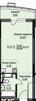 Планировка студии(квартира) площадью 32.5 квадратных метров в “ЖК Соболевка”