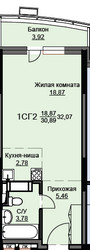 Планировка студии(квартира) площадью 32.5 квадратных метров в ЖК “ЖК Соболевка”