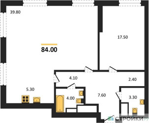 Планировка однокомнатной(квартира) площадью 84 квадратных метров в ЖК “ЖК Крылатская 33”