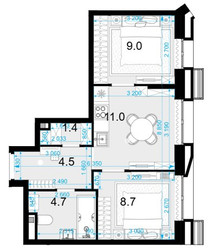 Планировка двухкомнатной(квартира) площадью 39.3 квадратных метров в ЖК “ЖК Новая Звезда (Газопровод)”