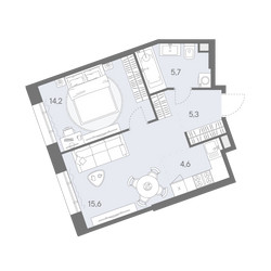 Планировка двухкомнатной(квартира) площадью 45.4 квадратных метров в ЖК “ЖК Родина Переделкино”